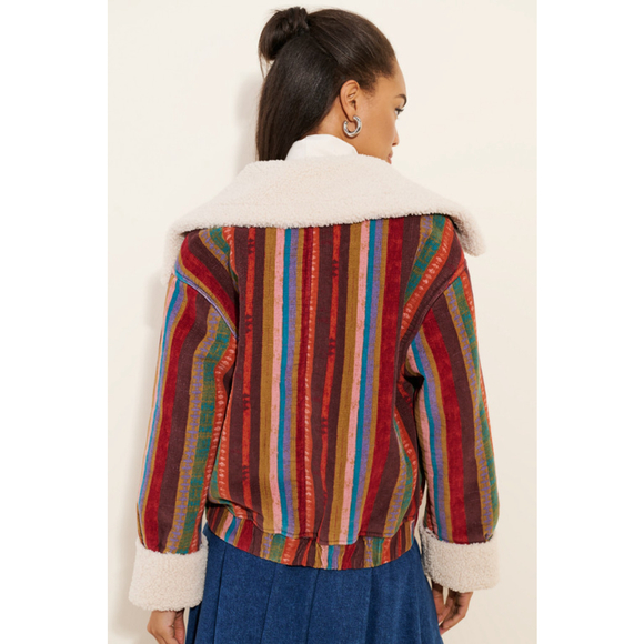 Free People We the Free Corrigan Cozy Corduroy Sherpa Jacket in Brown Multi - Picture 4 of 5